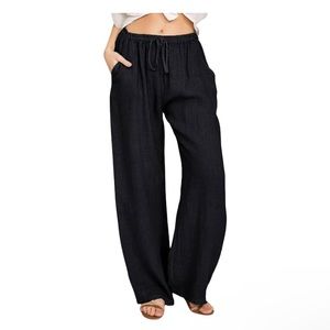 Drawstring Linen Palazzo Pants